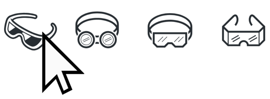 Cartoon image showing options of safety glasses lenses