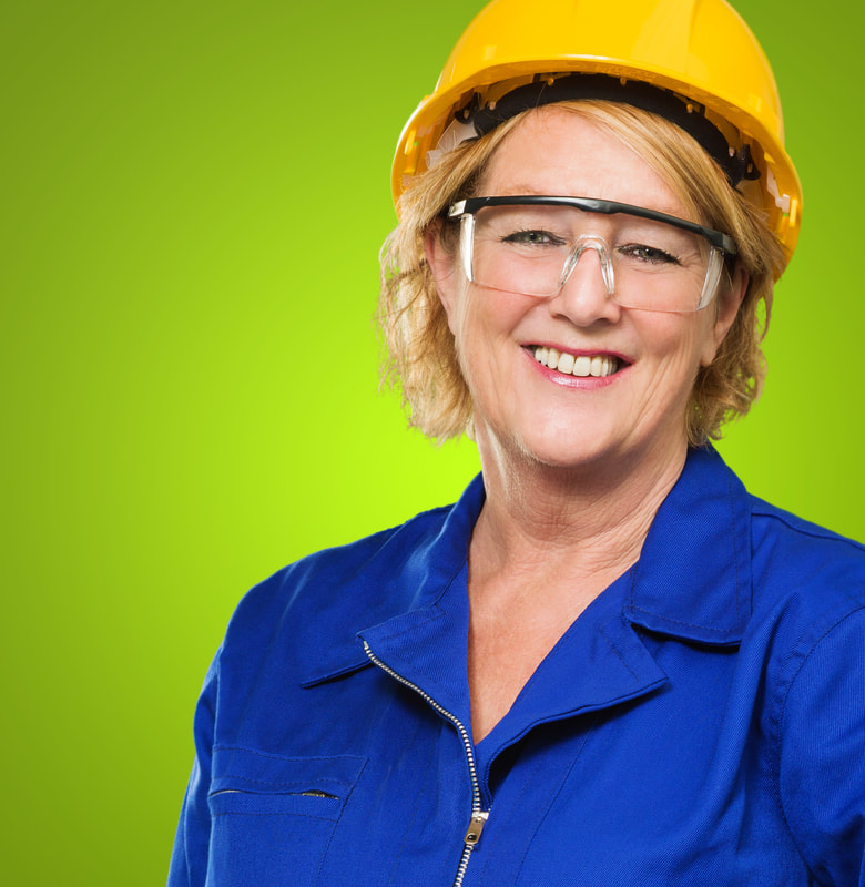 The importance of promoting eye safety in the workplace - Woman with hard hat and prescription safety glasses